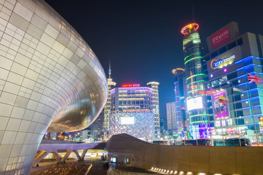 Dongdaemun Design Plaza at night in Seoul South Korea