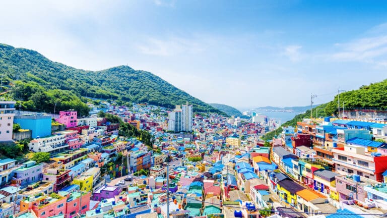 Colorful houses of Gamcheon Culture Village in Busan hillside neighborhood