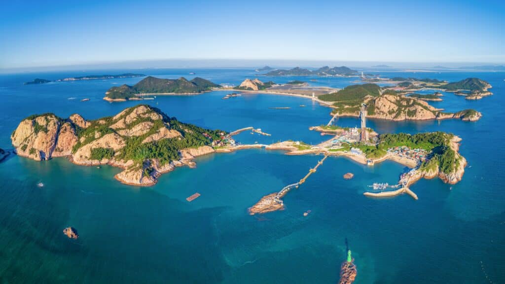 Aerial view of Gogunsan islands and Seonyudo coastline South Korea