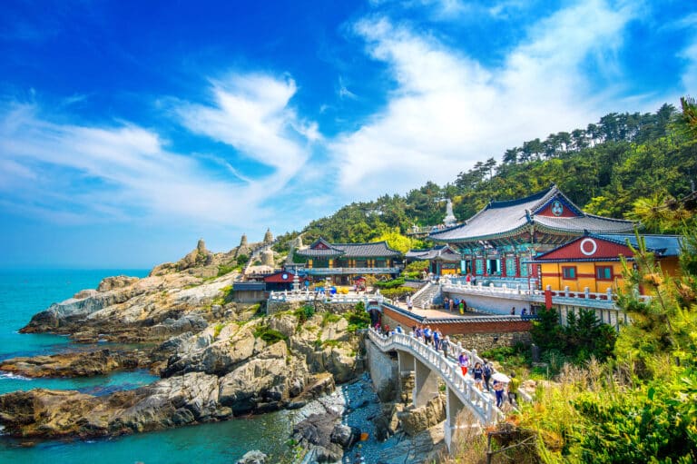 Haedong Yonggungsa Temple on rocky coastline in Busan South Korea