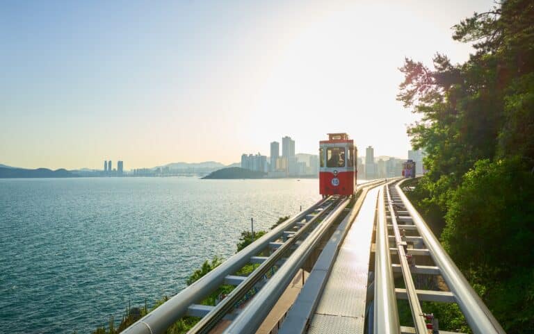 Haeundae Blue Line Park coastal train with ocean view in Busan
