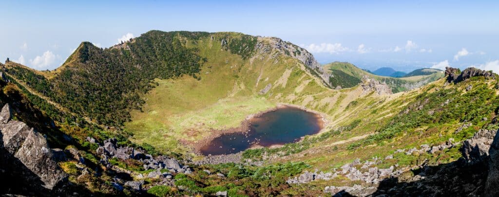 Crater lake at the summit of Hallasan volcano on Jeju Island South Korea