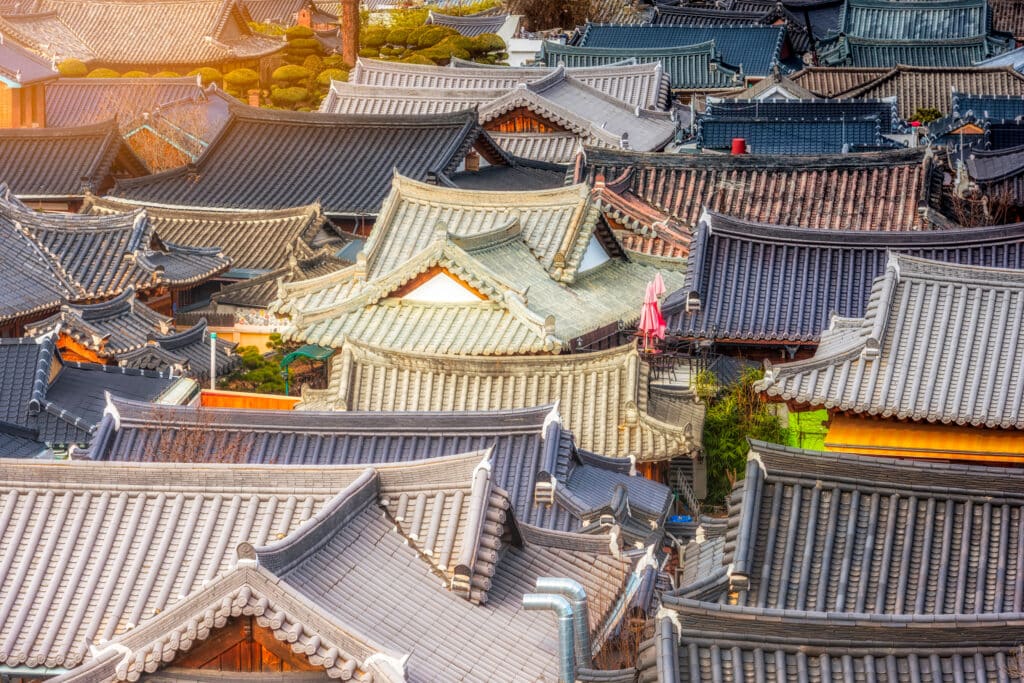 Traditional hanok rooftops in Jeonju Hanok Village South Korea