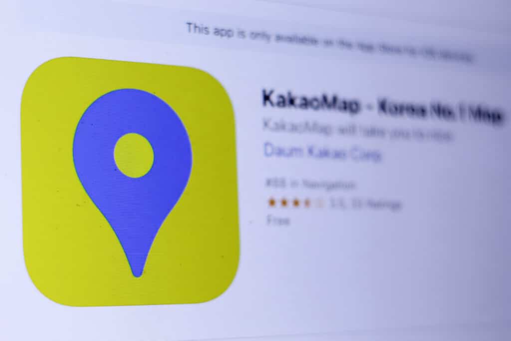 KakaoMap app on smartphone used for navigation in South Korea