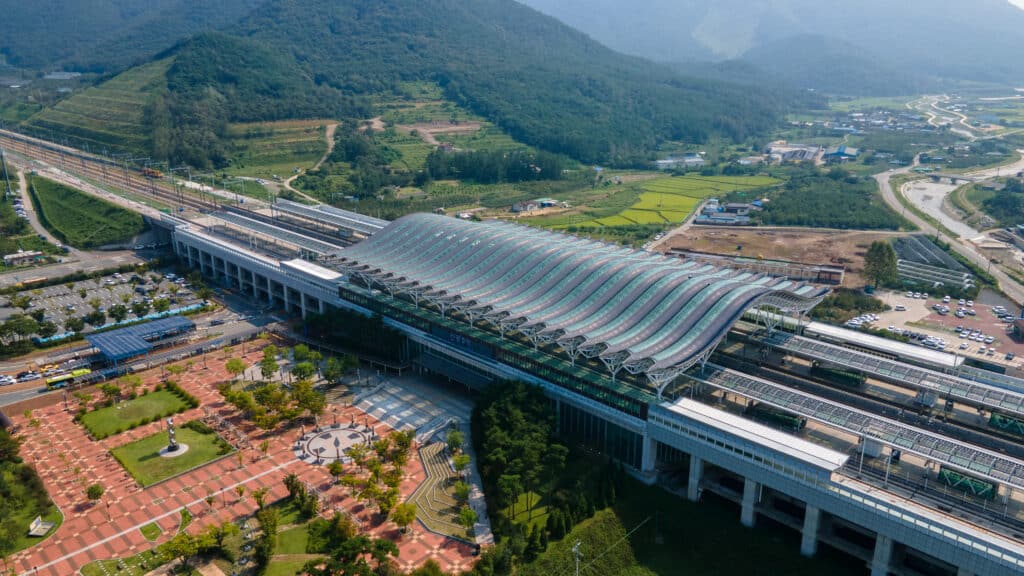 KTX high-speed train station in South Korea with modern architecture