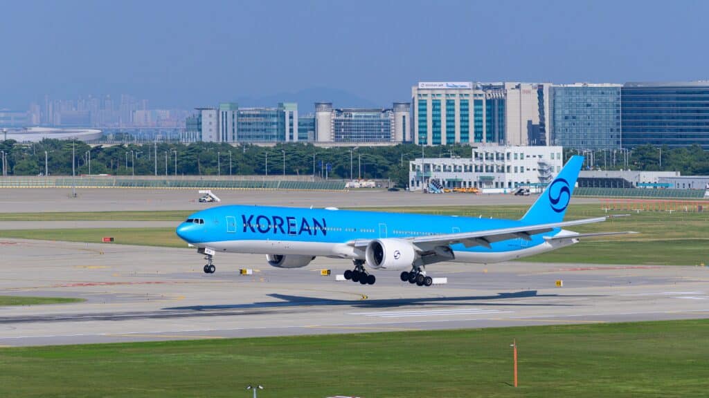Korean Air airplane on runway at airport in South Korea
