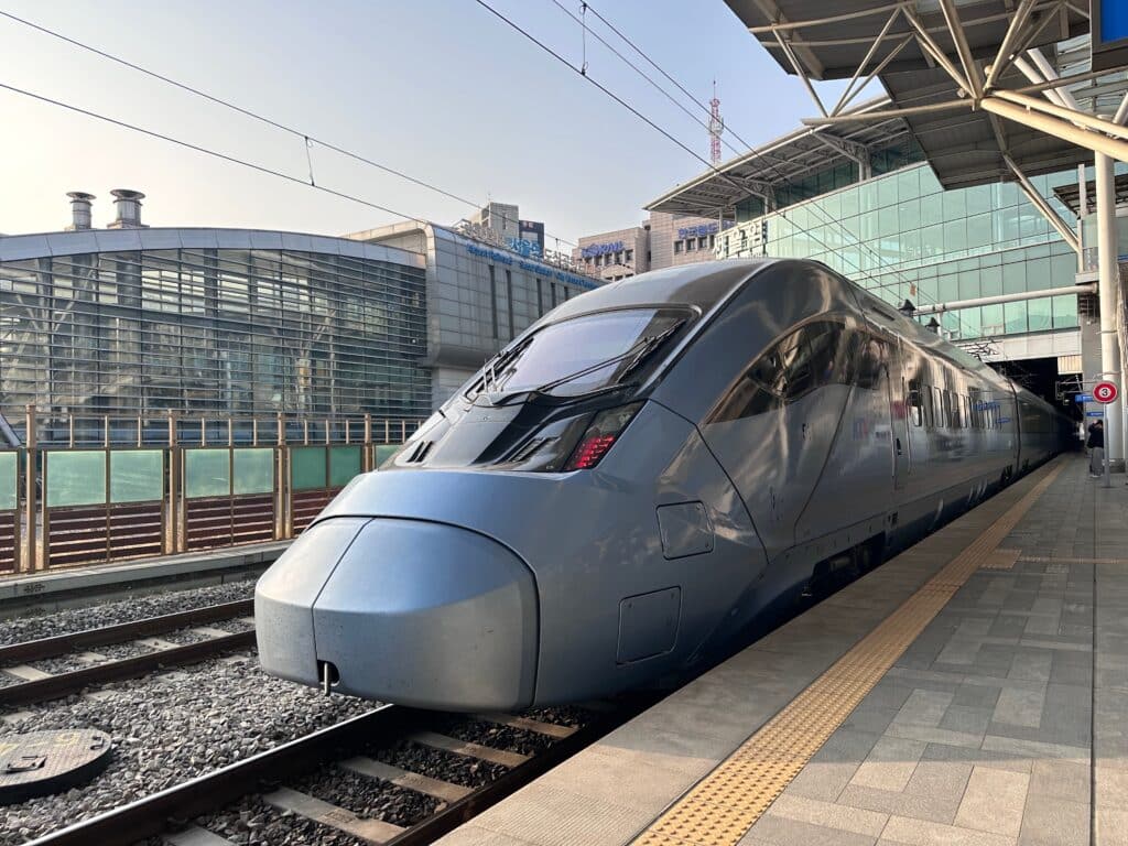 Korea Train Express high-speed train at Busan station platform