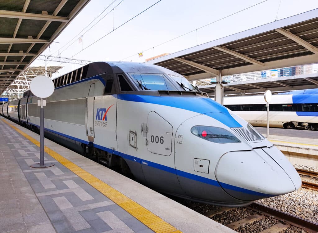 KTX high-speed train at station platform in South Korea