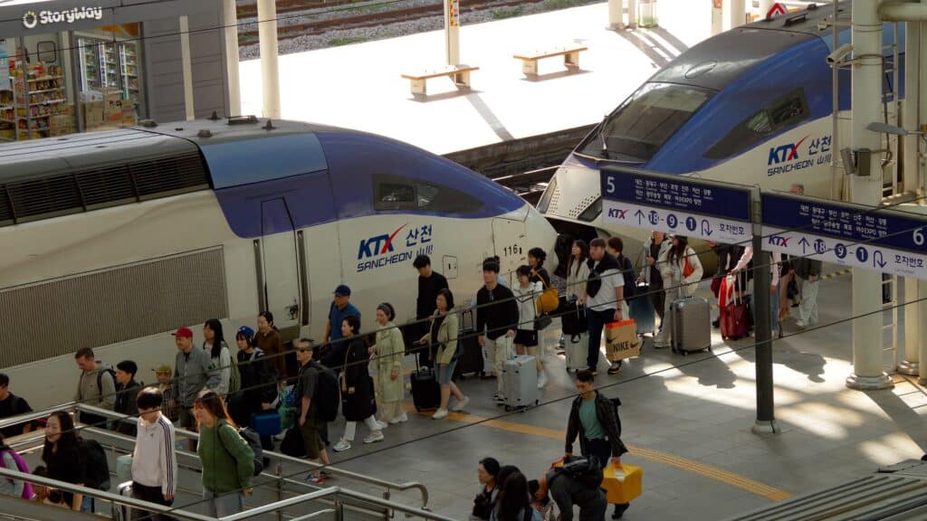 The KTX high-speed train connects major cities like Seoul, Busan, and Gyeongju in just a few hours
