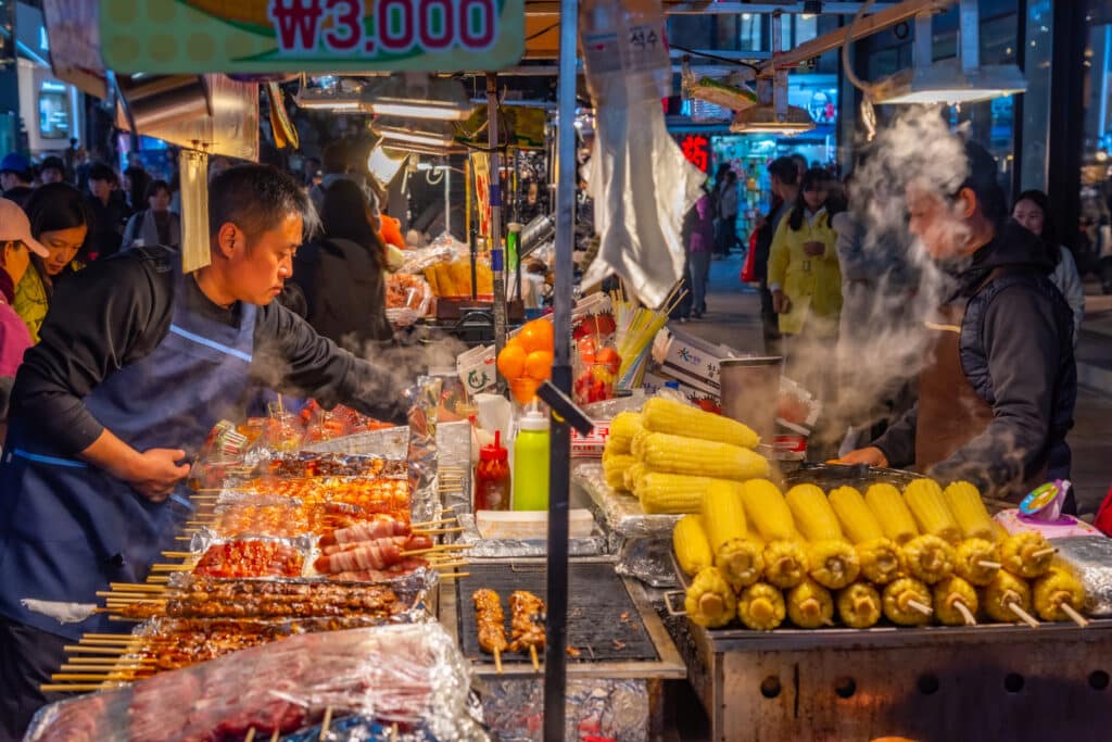 Korean street food stall in Seoul night market