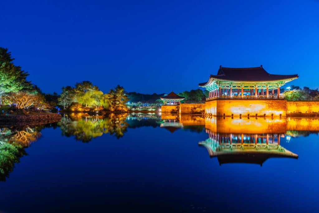 Night view of Wolji pond in Gyeongju, Republic of Korea 