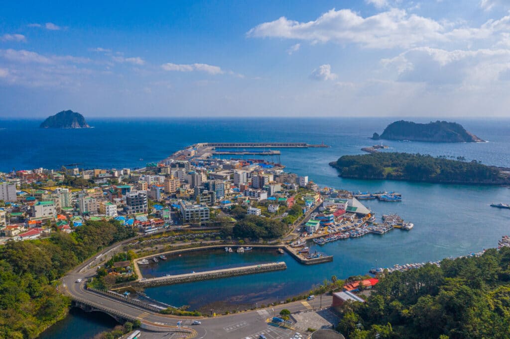 Aerial view of port of Seogwipo at Jeju island, Repubic of Korea