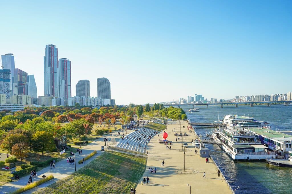 Seoul,South Korea:Yeouido Hangang Park in autumn season,Han rive