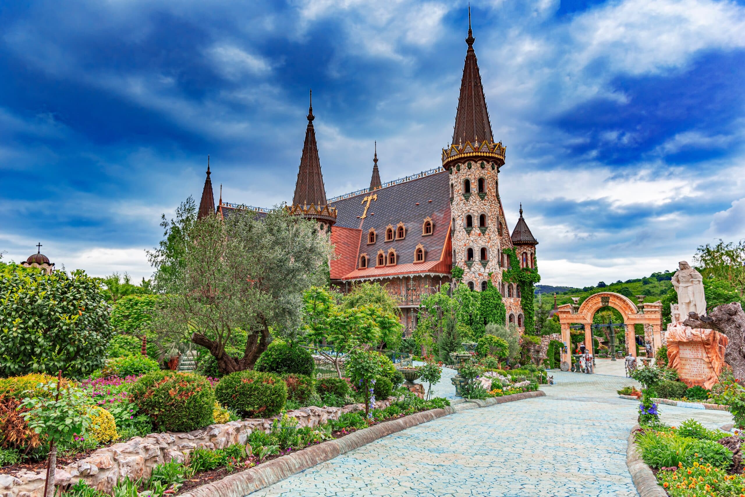 Sozopol, Bulgaria - May 4, 2016: Castle towers in the village of Ravadinovo, Bulgaria. Medieval castle on bulgarian black sea coast near Sozopol.