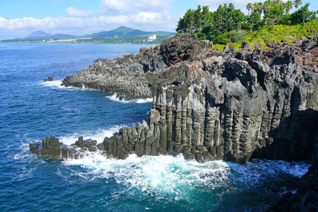 The Daepo Jusangjeolli basalt columnar joints and cliffs on Jeju Island, South Korea