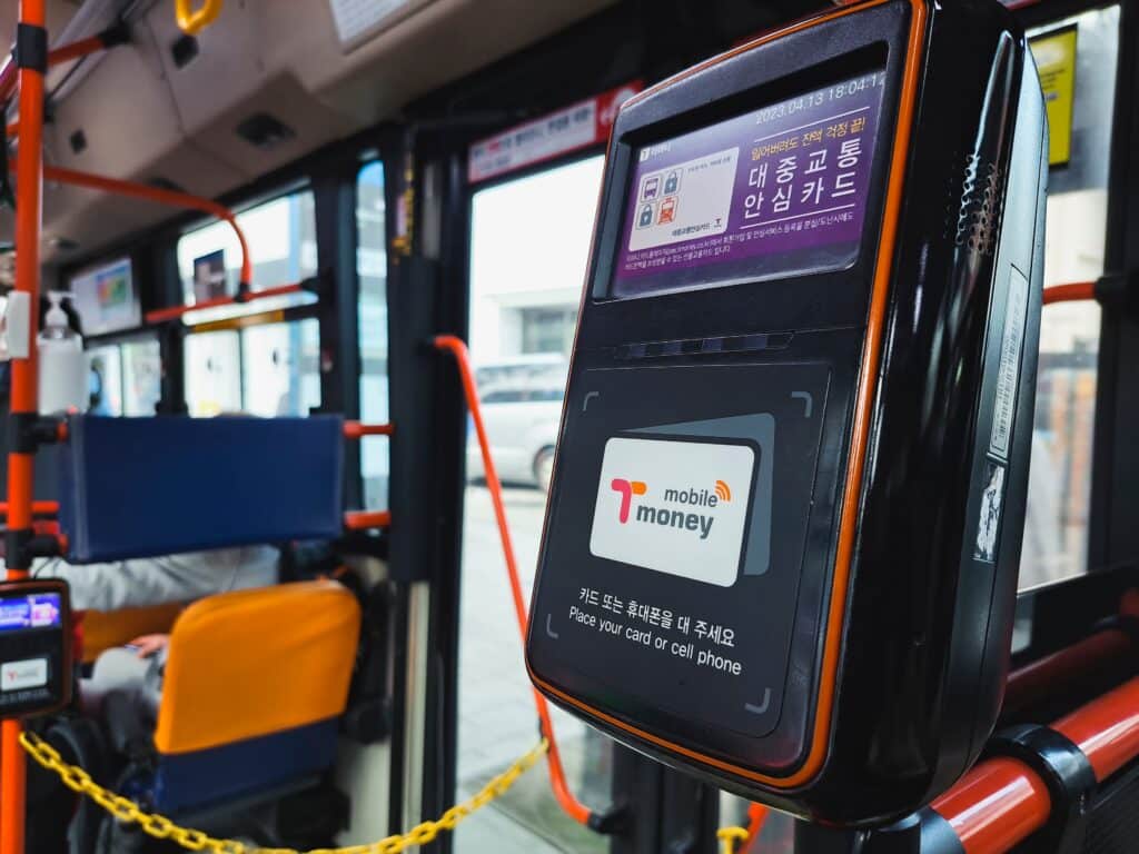 T-money card payment validator inside a public bus in South Korea