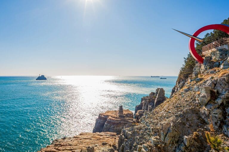 Rocky cliffs and ocean view at Taejongdae Resort Park in Busan