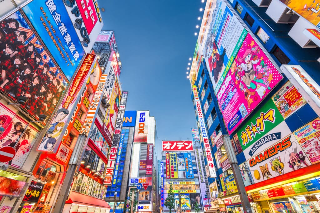 Akihabara Tokyo neon street with anime billboards and shops