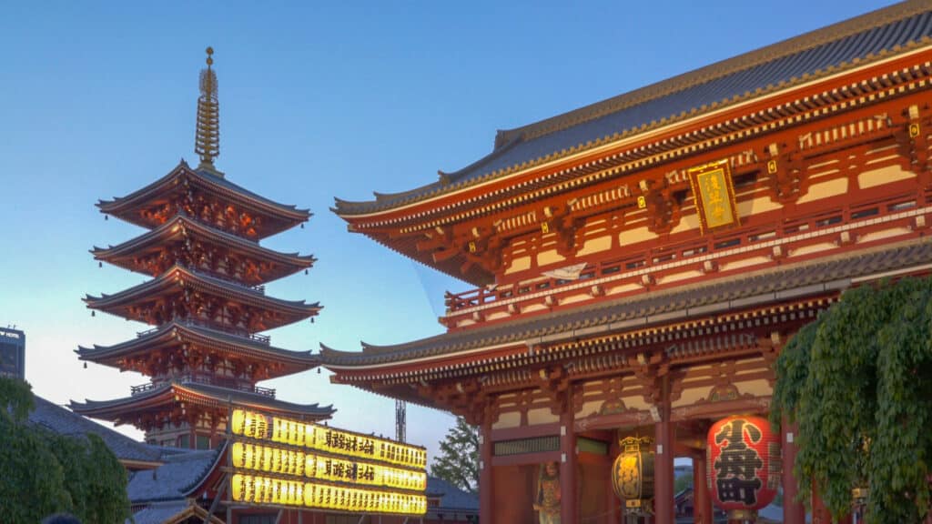 Senso-ji Temple in Asakusa with traditional architecture in Tokyo