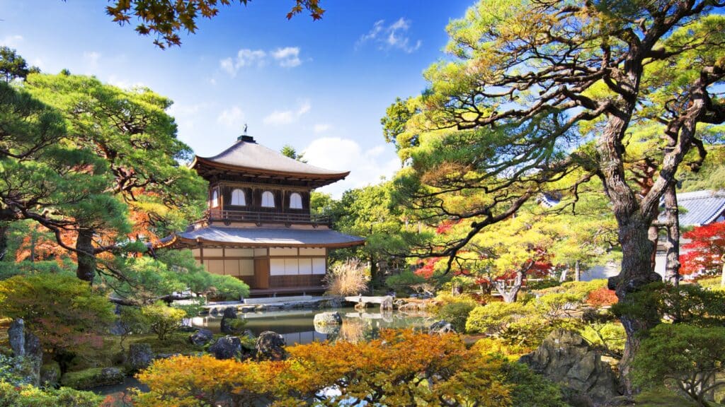 Ginkaku-ji Silver Pavilion with garden and pond in Kyoto