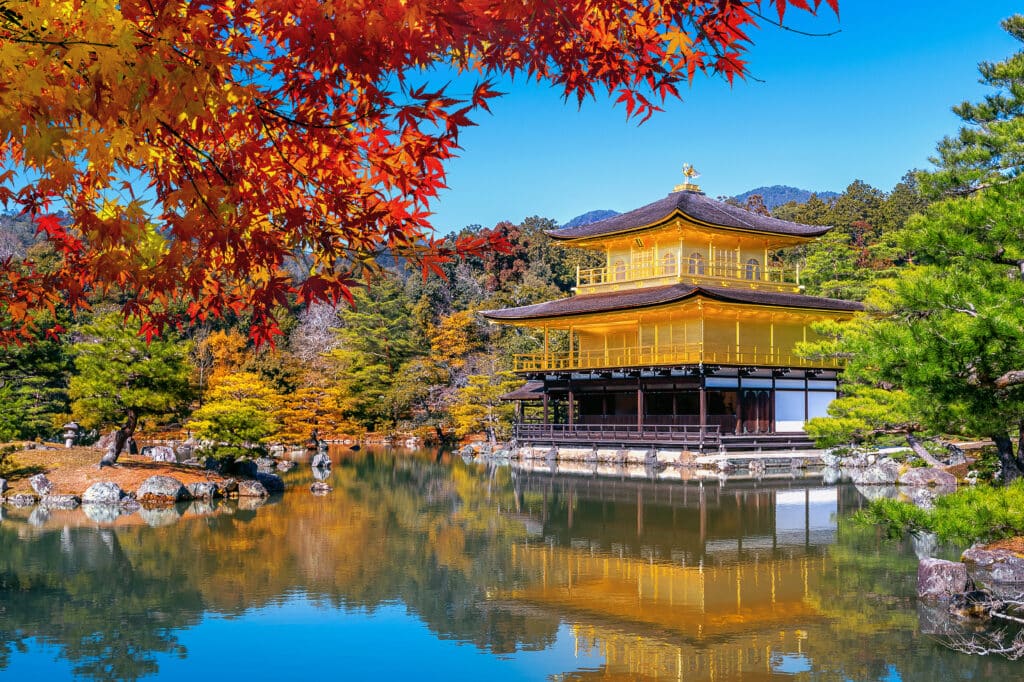 Golden Pavilion Kinkaku-ji reflected in pond in Kyoto