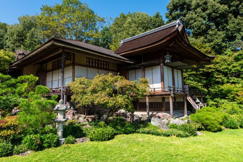 traditional Japanese temple with wooden architecture and garden in Kyoto