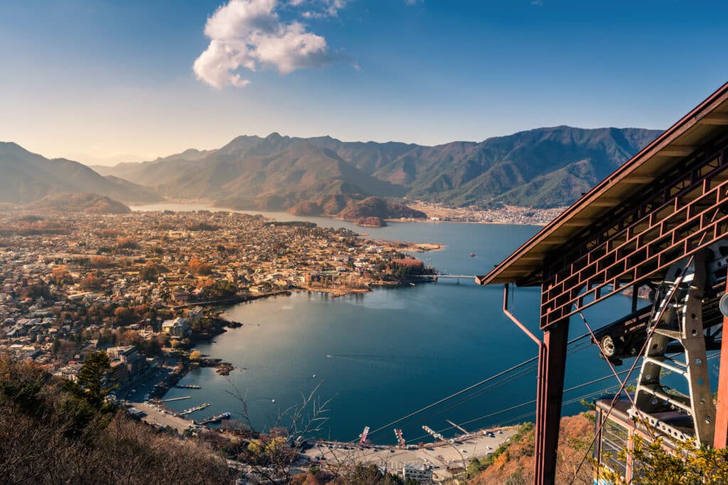 View over Lake Kawaguchiko from Mount Fuji Panoramic Ropeway