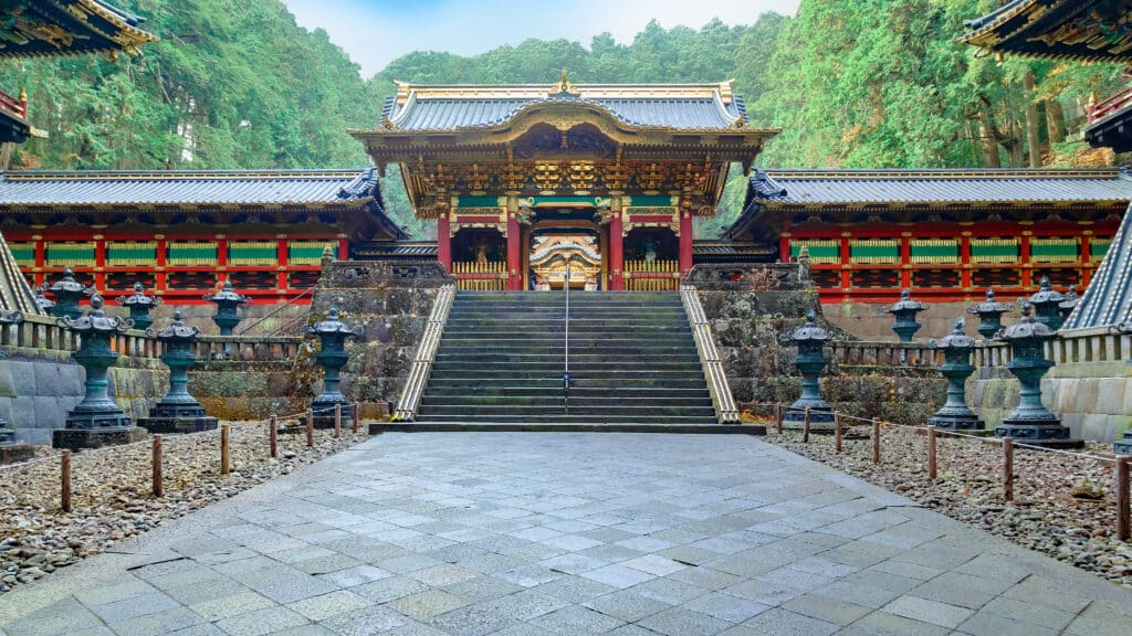 Toshogu Shrine in Nikko surrounded by forest and traditional architecture