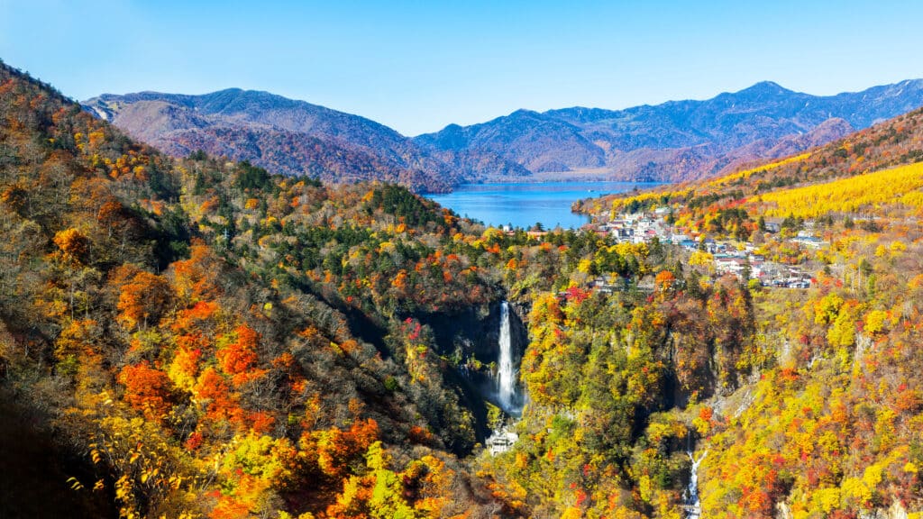 Waterfall and autumn landscape in Nikko national park near Tokyo
