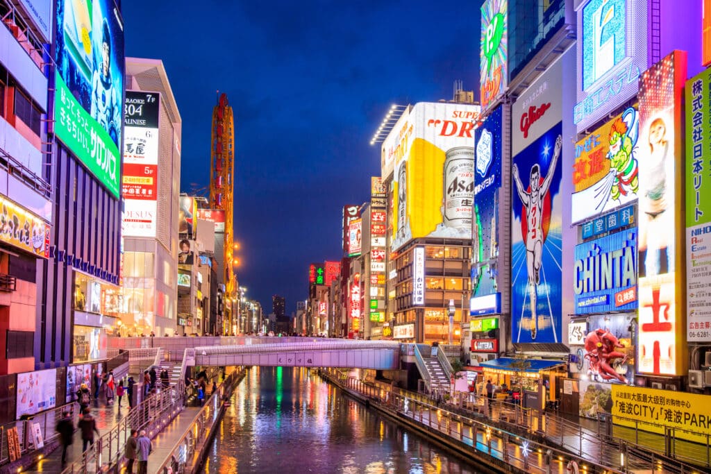 Dotonbori at night in Osaka with neon signs and canal views on a 10 day Japan itinerary