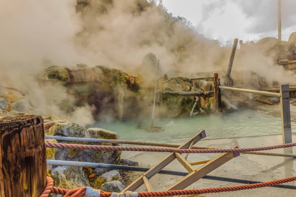 Steam rising from Owakudani volcanic valley in Hakone Japan