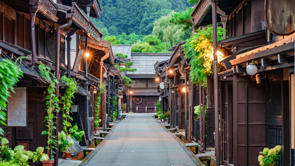 Traditional street in Takayama with wooden houses and quiet atmosphere