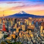 Tokyo skyline with Mount Fuji in the background showing easy day trips from Tokyo