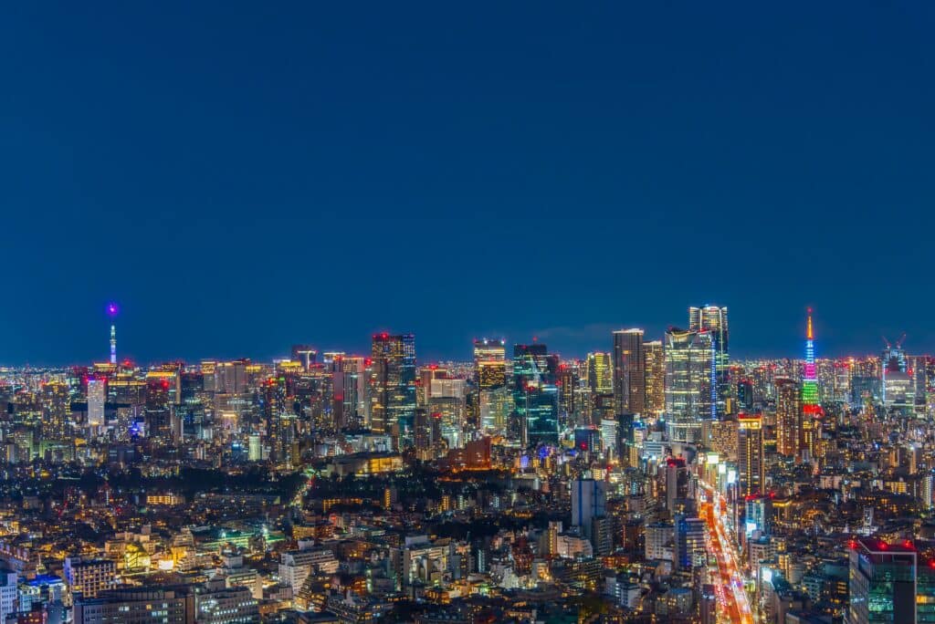 Tokyo skyline at night with city lights and skyscrapers