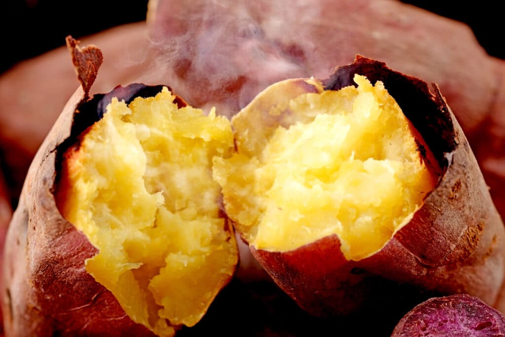 Yaki imo roasted Japanese sweet potato with soft steaming center