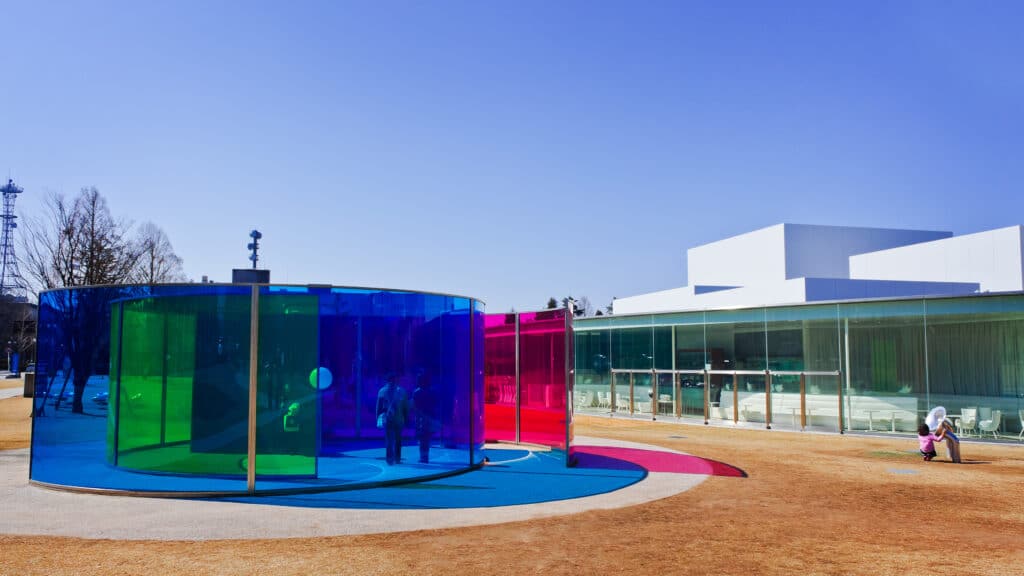 Colorful outdoor installation at the 21st Century Museum of Contemporary Art in Kanazawa