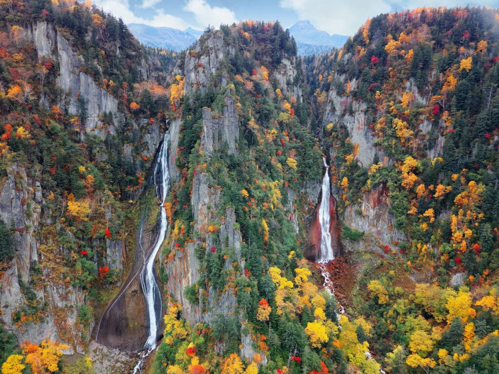 Autumn foliage and waterfalls in Daisetsuzan National Park in Hokkaido