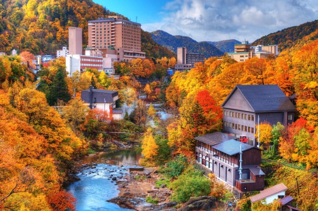 Autumn foliage surrounding Jozankei Onsen near Sapporo in Hokkaido