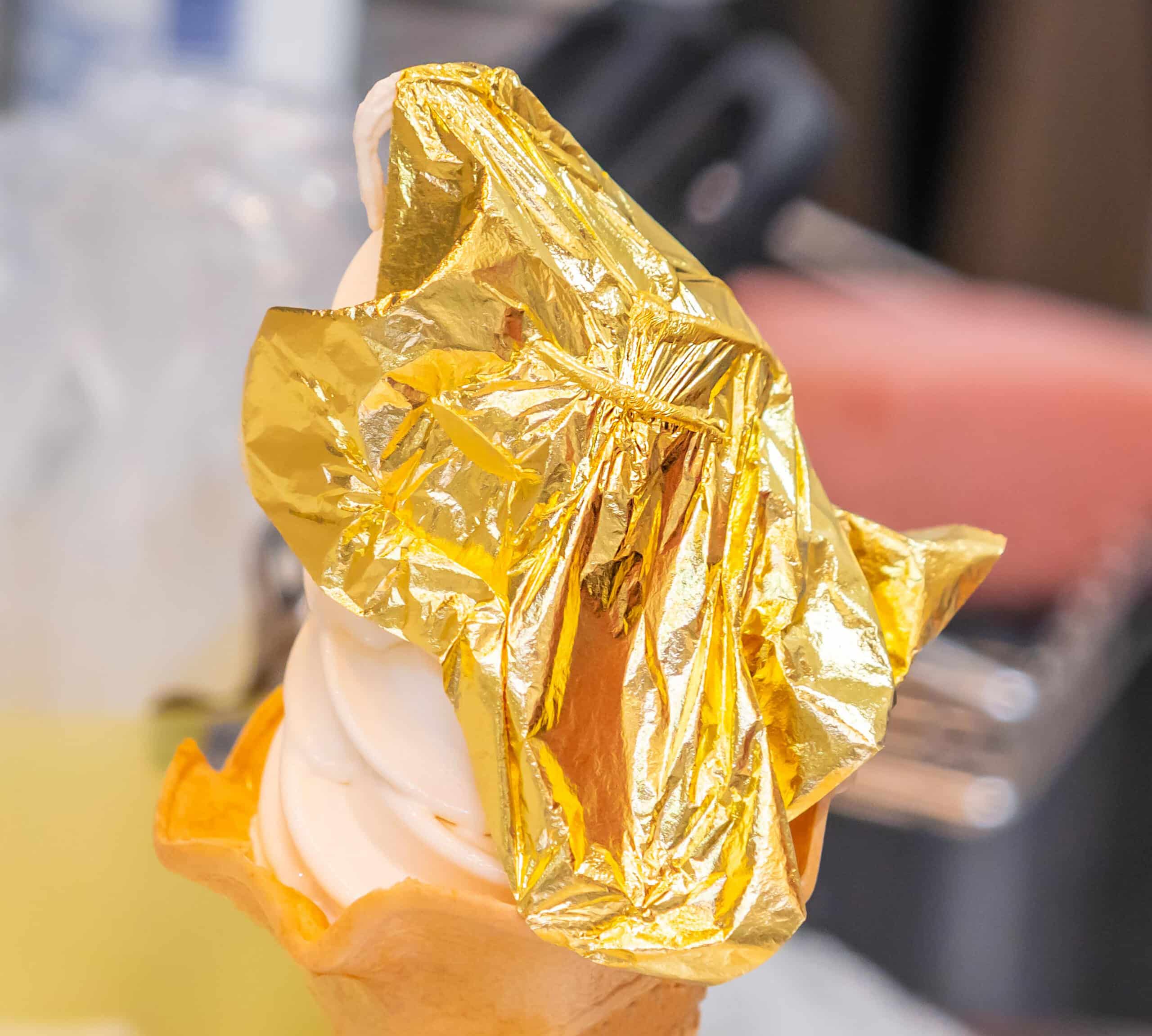Gold leaf ice cream dessert in Kanazawa Japan
