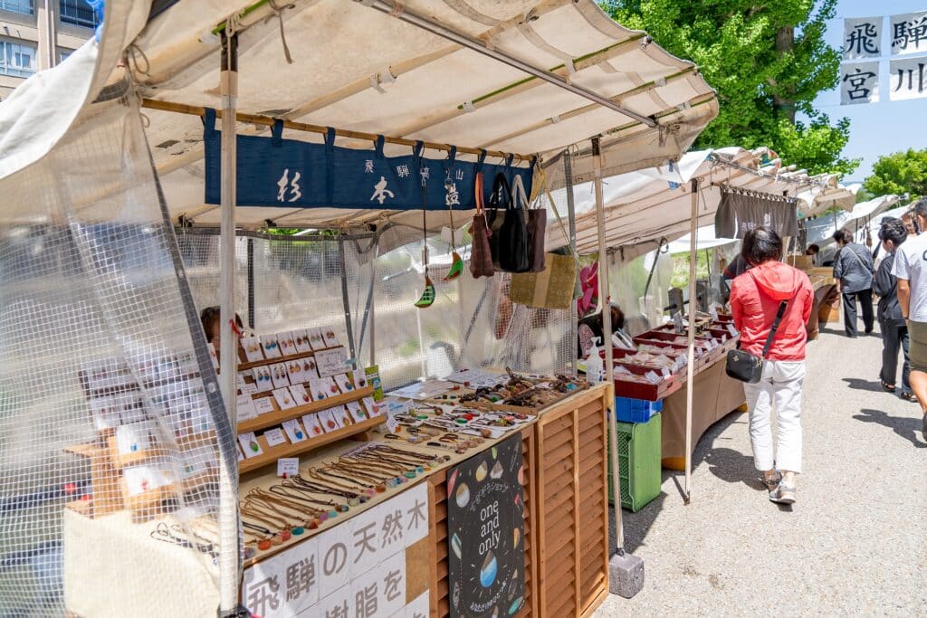 Miyagawa Morning Market with local stalls in Takayama