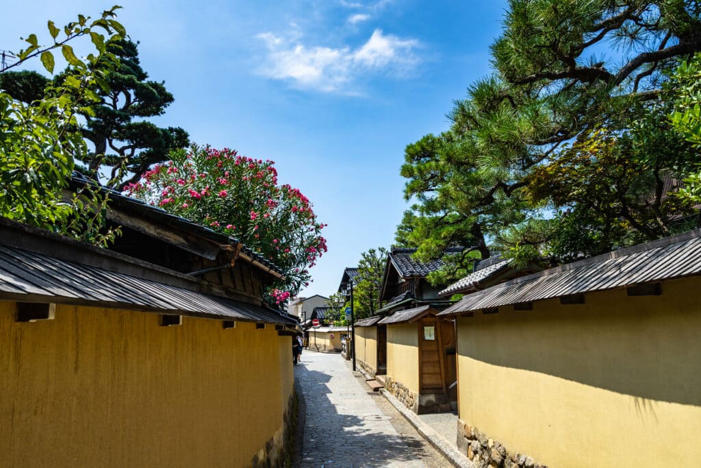 Traditional narrow street in Nagamachi Samurai District in Kanazawa