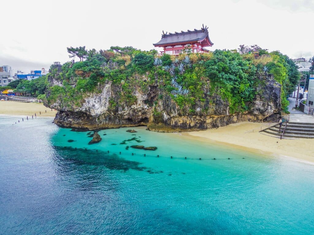 Naminoue Shrine overlooking turquoise water in Okinawa