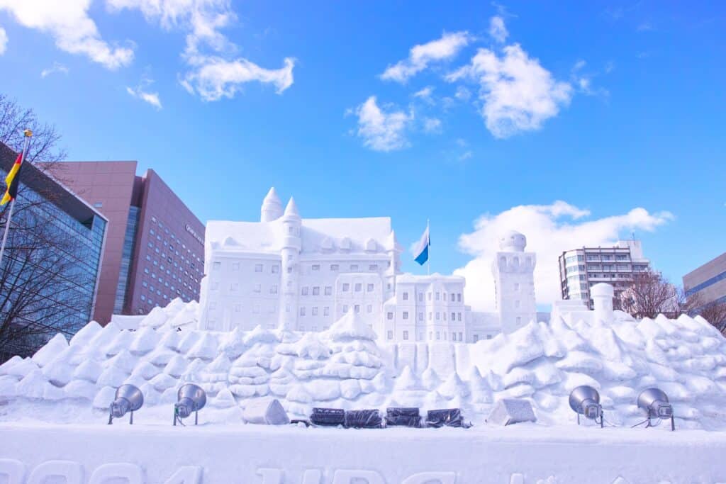 Large snow sculpture during the Sapporo Snow Festival in Hokkaido, Japan