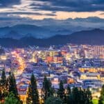 Night view of Takayama city surrounded by the Japanese Alps