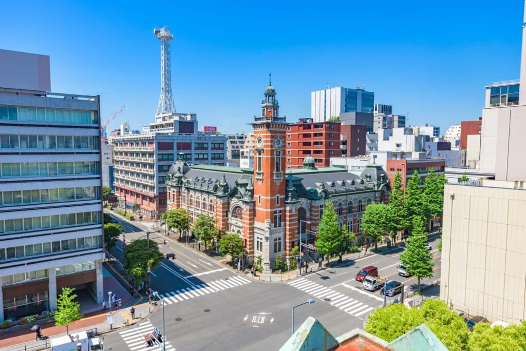 Historic Yokohama Customs Building surrounded by modern city architecture
