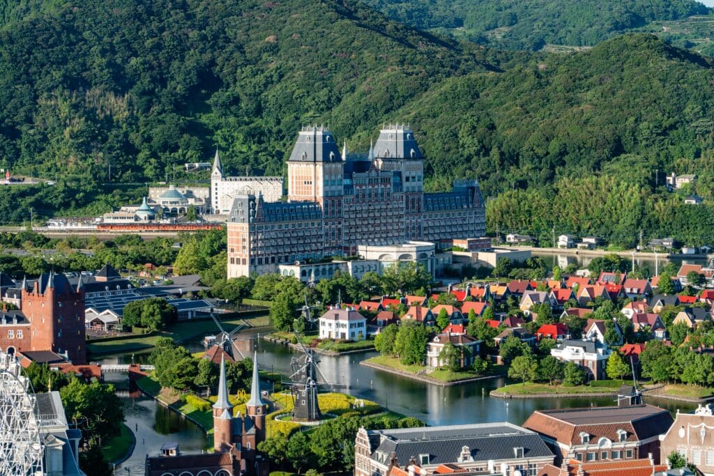 Aerial view of Huis Ten Bosch theme park in Nagasaki Prefecture