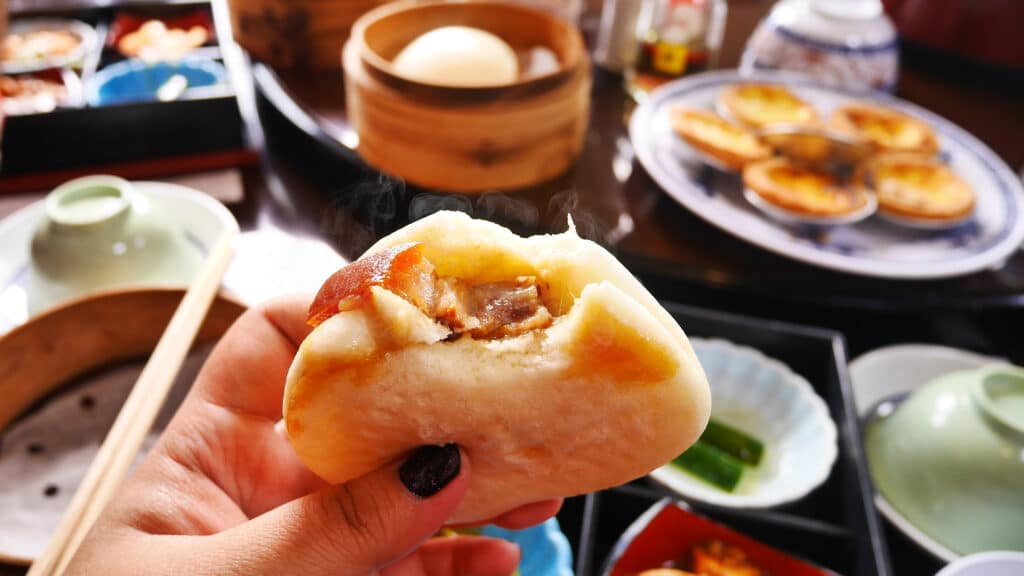 Traditional Nagasaki butaman steamed pork bun filled with juicy pork
