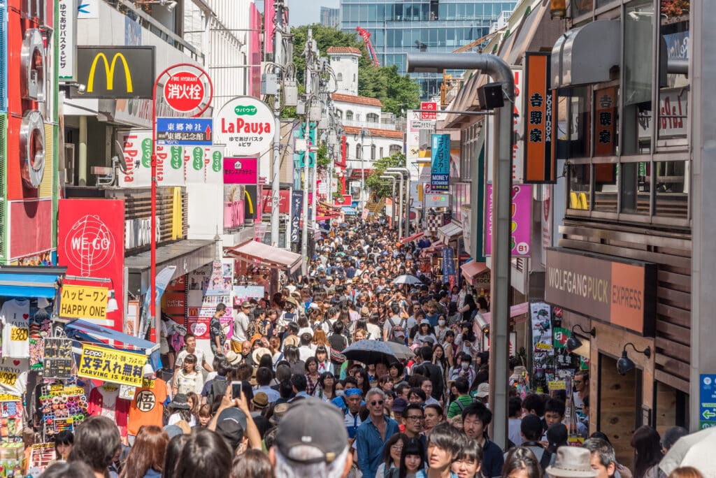 Crowds filling Takeshita Street in Harajuku, Tokyo
