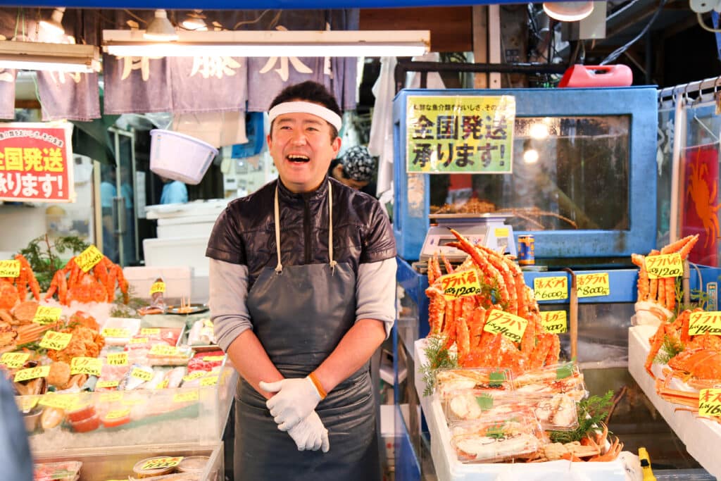 Seafood vendor at Tsukiji Outer Market in Tokyo
