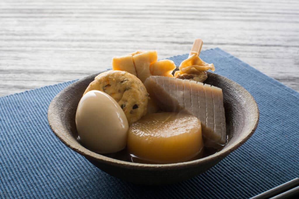 Himeji Oden, a traditional Japanese stew served with ginger soy sauce